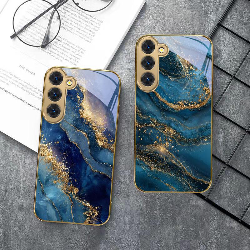 Golden Lines and Spots For Samsung Galaxy S26 S20 FE S21 S22 S23 Plus S24 Ultra S25 Ultra S21 S25+ S22FE Golden Glass Phone Case