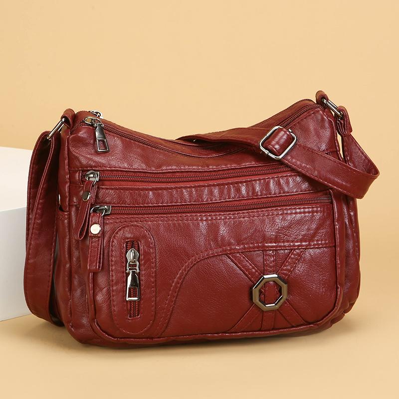 Вінтажна сумка через плече для жінок середнього віку, м'яка шкіряна багатошарова сумка через плече