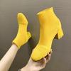 Women's Fall New Block Heel Booties Square Toe Knit Stretch Non-Slip Sock Boots