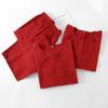 New Year's red pajamas female couple pure cotton double-layer yarn homewear spring and autumn long-sleeved trousers set festive homewear