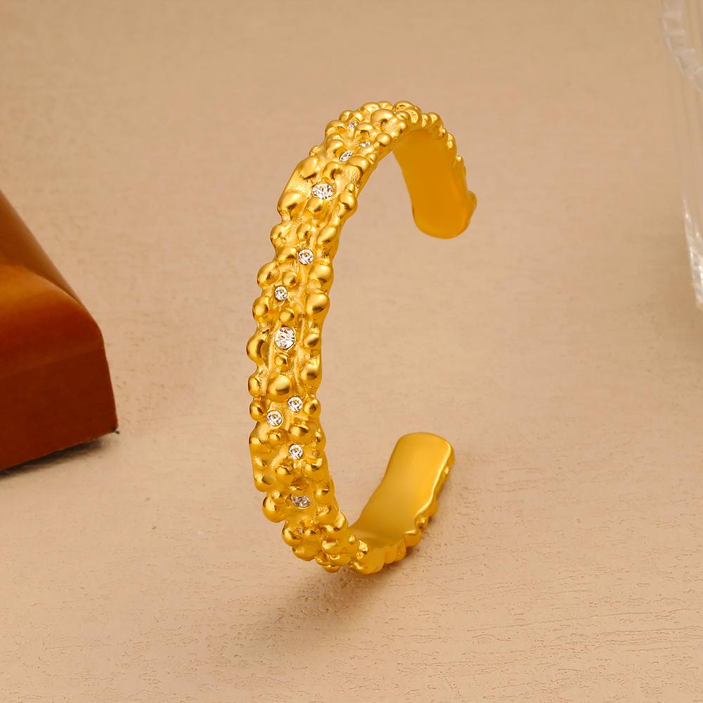 Retro Rhinestone Cuff Bracelet - Titanium Steel with 18K Gold Finish