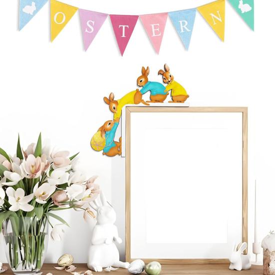 Decoração de Porta de Páscoa Coelho de Madeira Canto da Moldura da Porta Sinal Rústico de Primavera para Janela Parede Decoração de Casa Interior