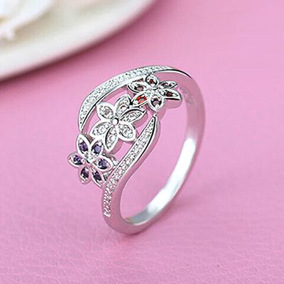 Ring Versilbert Blumendesign Zirkonia Eingesetzt Glänzend Mode Damenring für Hochzeit