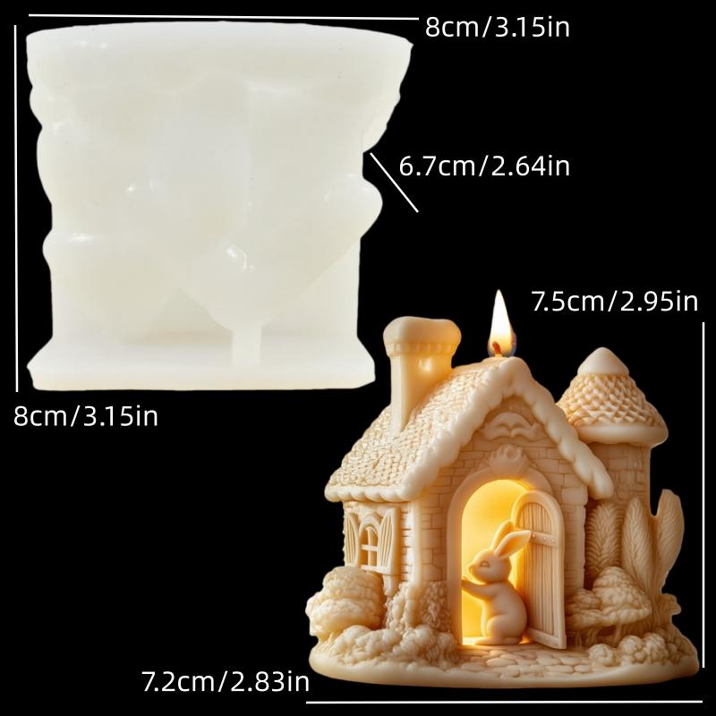 Bunny Pushing Door Castle Candle Silicone Mold Cute Rabbit Open Door House Resin Mould Easter Bunny Gypsum Molds Easter Gift