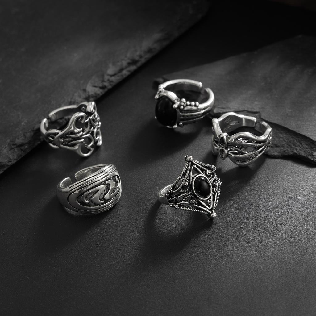 Fashion Diamond-Studded Ring Set for Men, Stylish and Unique Hollow Pattern Cross Ring, Men's Jewelry