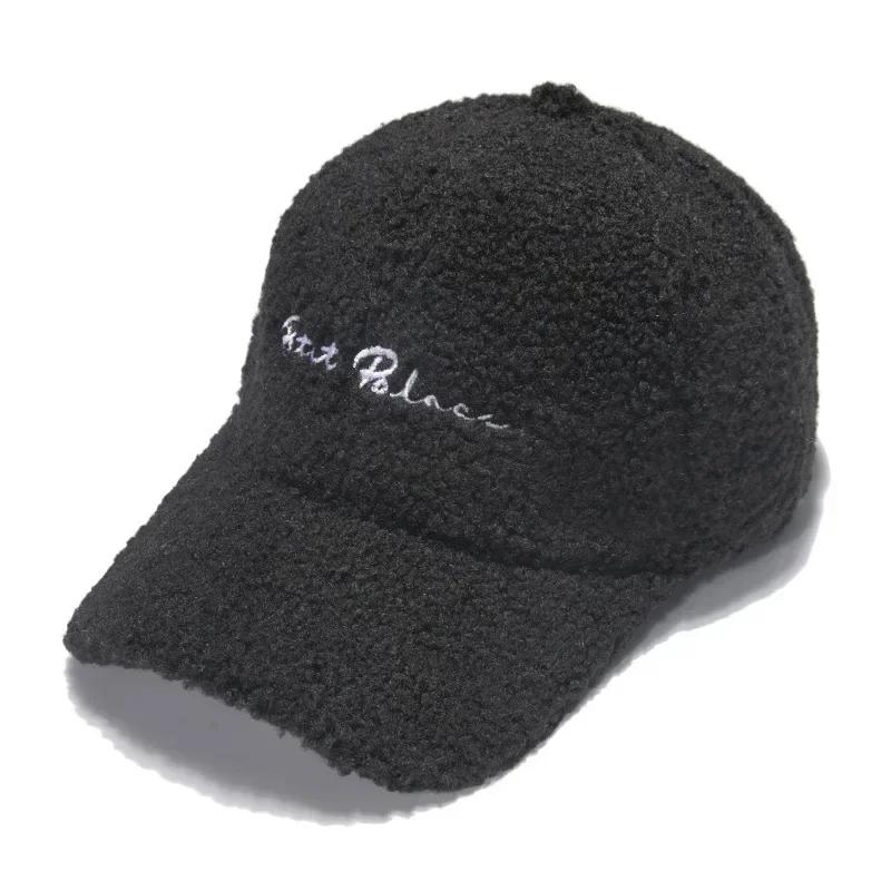 

New Lamb Wool Hat for Women Autumn and Winter Korean Style Warm Sun Hat Plush Baseball Cap Winter Baseball Cap чорний