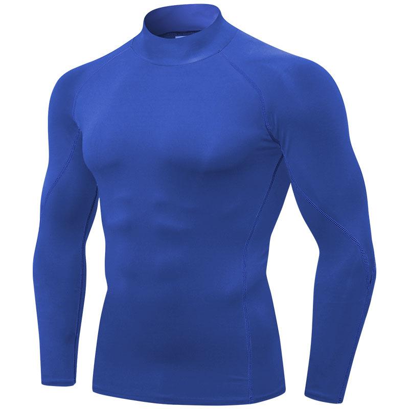 Men's High-Neck Fitness Sports T-Shirt Stretch and Quick-Drying Stand-Up Collar Sweater Long Sleeves