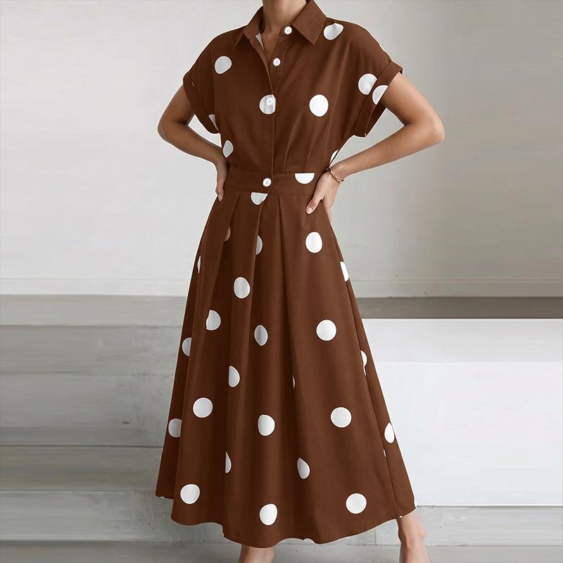 ZANZEA Women Casual Turn Down Collar Loose Short Sleeve Polka Dot Print Dress 3XL