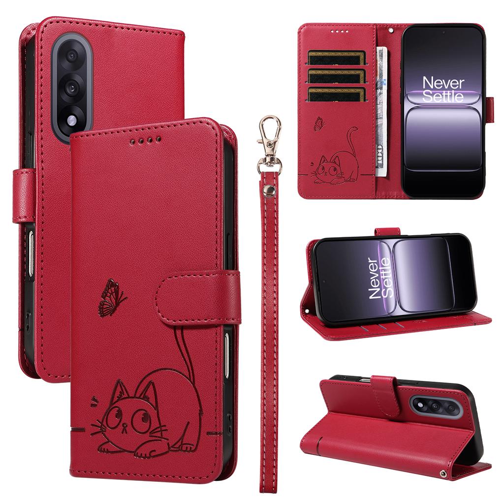 For OnePlus Nord 5 5G/OnePlus Ace 5 Ultra 5G Case Cat Pattern Imprint Leather Phone Cover with Wrist Strap