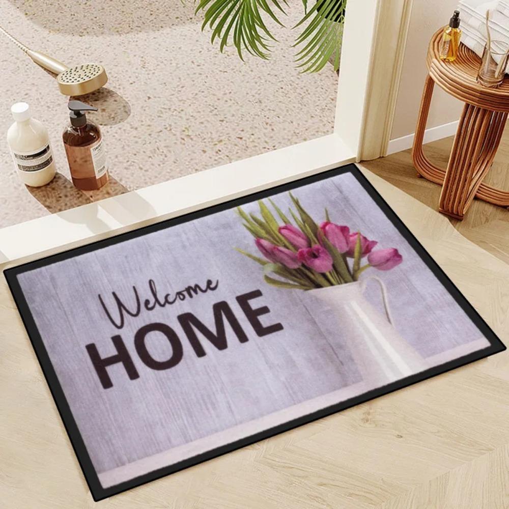 VIKAMA 40*60CM 3D Wood Grain Flower Floor Mat Entrance Door Mat Foot Mat Valentine's Day Flower Decorative Floor Mat