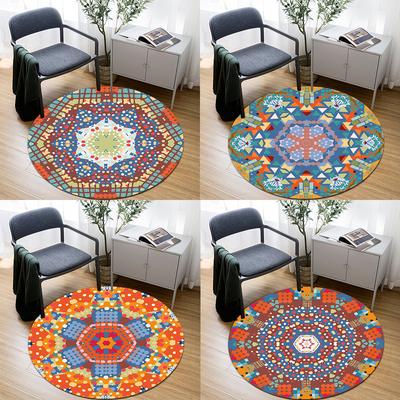 Non-slip Floor Mat Room Floor Yoga Rug Ethnic Round Rug Living Room Home Children's Play Mat Blanket Blanket