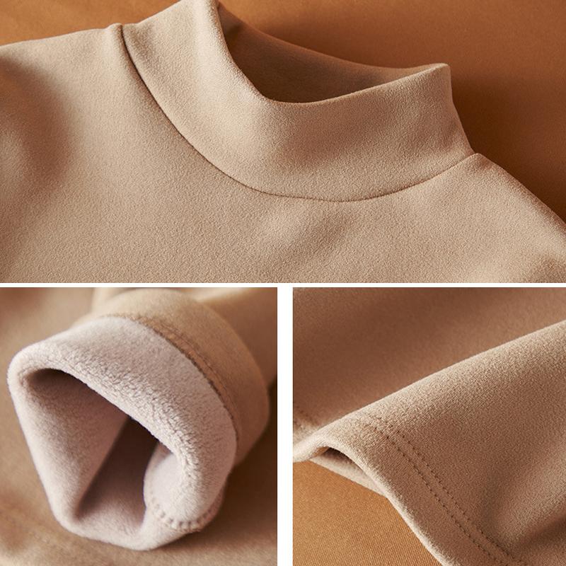 Plus Velvet Bottoming Shirt Women's Autumn Winter Thickened Half-high Collar Long-sleeved Solid Color Pullover Warm Top T-shirt