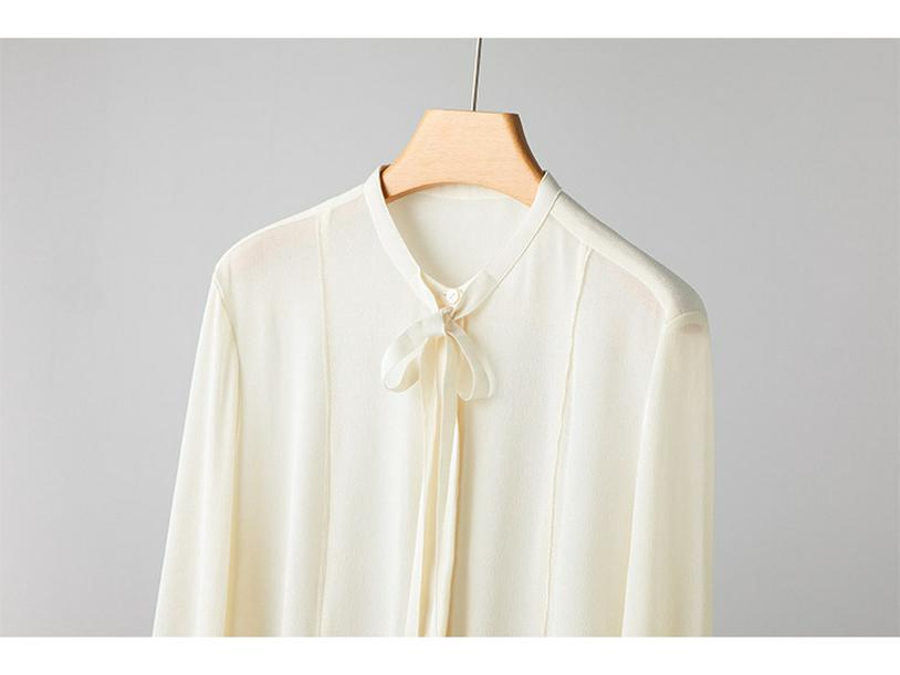 Women's Spring Silk Ribbon Shirt: Mulberry Silk French-Style Long Sleeve Top