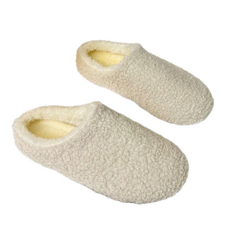 Season's New Autumn and Winter Baotou Warm and Non-slip Home Thick-soled Slippers Wear Simple Fluffy Cotton Half Slippers Women