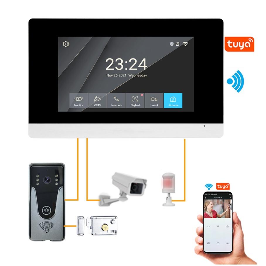 WIFI TUYA 4-Wired 7-Inch Touch Screen 1080P HD IP65 Waterproof PIR Motion Detection Night Vision Smart Intercom Video Door Phone