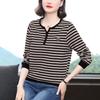 Women's Large-size Striped T-shirt Fashionable Spring and Autumn V-neck Pure Cotton Inner and Outer Base Shirt Versatile Top