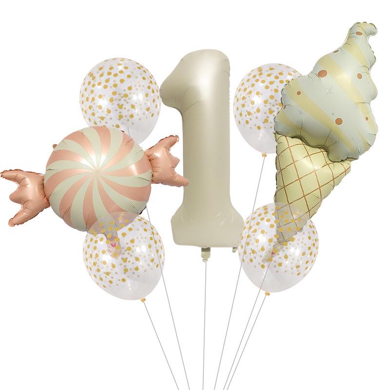 32-inch Matte Milky White Number Balloon: Candy Ice Cream Theme for Birthday Decoration