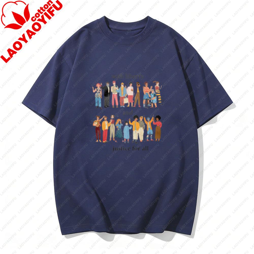 Patriotic TShirt with Liberty and Justice for All Equality Unity Graphic Tee Casual Cotton Short Sleeve Top for Men Women Tshirt
