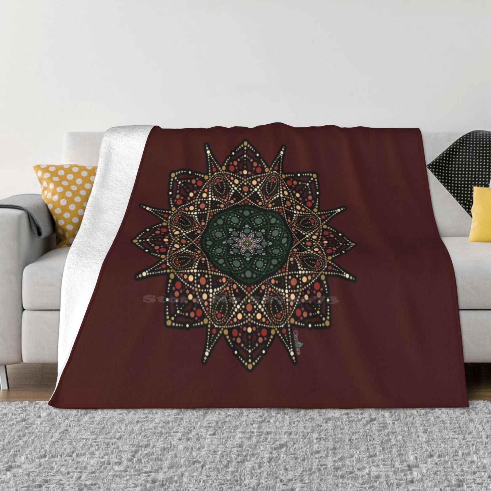 Peyote Mandala-Dot Art For Home Sofa Bed Camping Car Plane Travel Portable Blanket Cacti Cactus Lover Church Nac Indigenous 30x40in