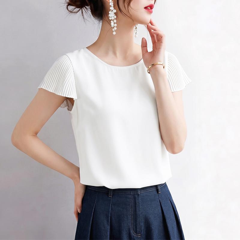 ZANZEA Blusa da donna casual a girocollo, tinta unita, manica corta larga