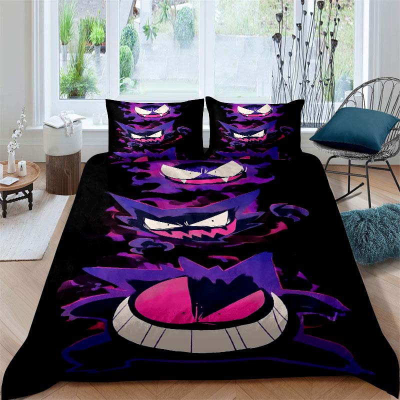 CustomizableAnime Gengar Printed Bedding Set 3 Piece Soft Microfiber Duvet Cover Set Teens Game Room Decor No Sheet No Filling