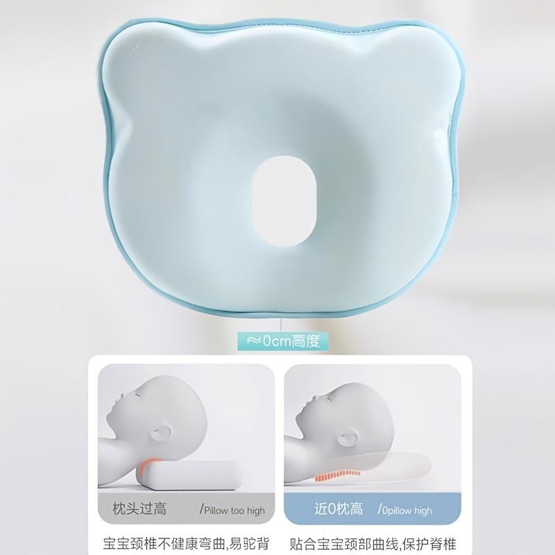 Baby Memory Foam Anti-Flat Head Pillow Newborns 0-12 Months Round Shape Cotton Cover Adjustable Sleep Support