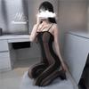 Sexy Hollow Vertical Stripe Seduction Mesh Transparent One-piece Socks Free Open Crotch Seduction Set Pure Desire Erotic Underwear
