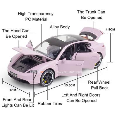 1:32 Taycan 911 Turbo S Alloy Diecast Cars Models Toys Sound Light Miniature Doors Opened Vehicles Collection Gifts for Kids