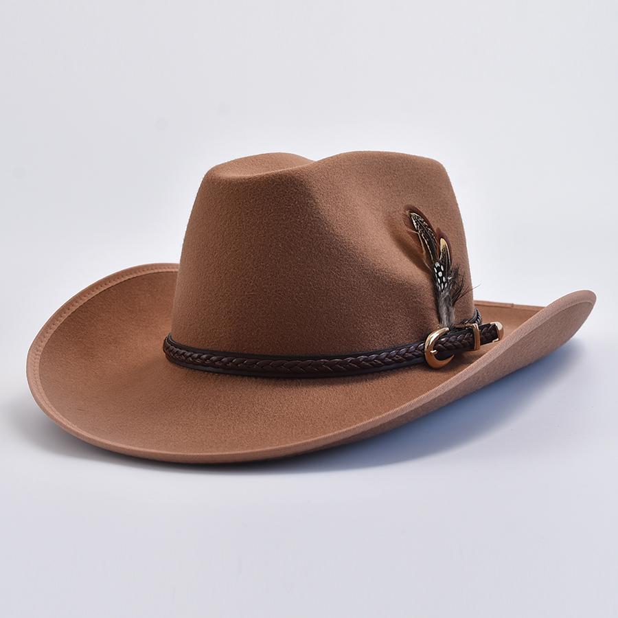 Men Women Western Style Felt Fedoras Hats Vintage Gentleman Cowgirl Jazz Hats Wide Brim Church Caps