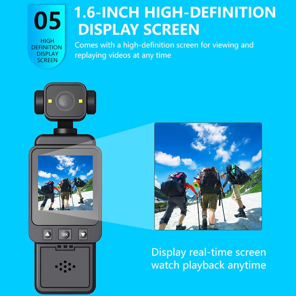 1080P WiFi Outdoor Video Recorder 270° Rotation HD Handheld Sports Camera Portable Pocket Camcorder for Cycling Vlogging Sports