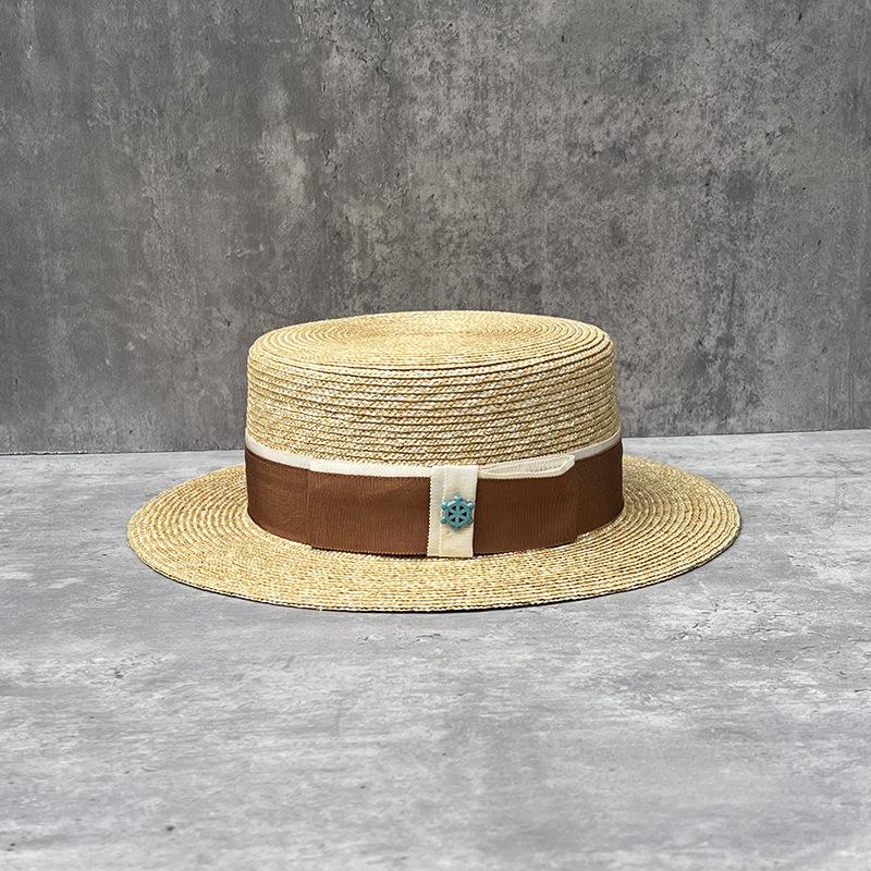 

25 High Light Luxury Small Fragrance Style Flat Top Straw Hat Women S Summer Travel Sun Protection Sun Hat Versatile Top Hat M（56-58cm）