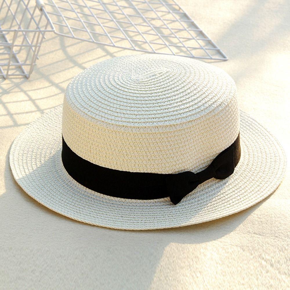 Fashion Sunscreen Bowknot Beach Cap Sun Visor Flat Hat Top Hat Straw Hat Sun Hat Weave Sun Cap