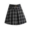 2026 Autumn Women's Retro Khaki Plaid Pleated High Waist A-line Short Skirt with Slimming Fit