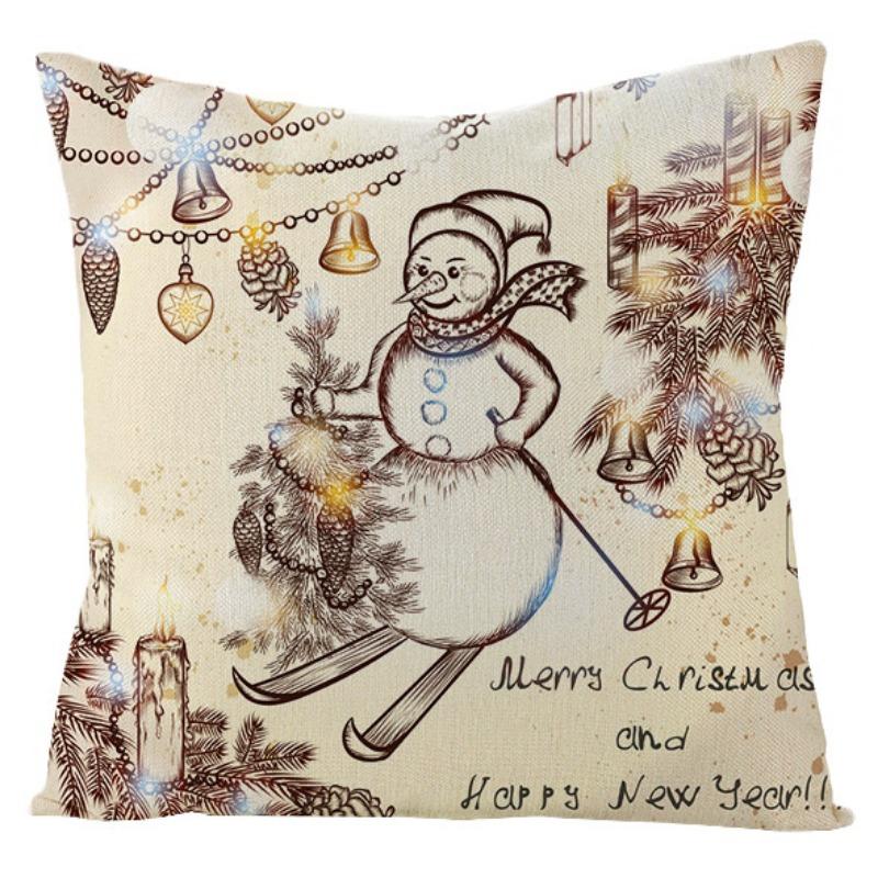 New Christmas Snowman Christmas Tree Linen Pillow Cover Festive Home Sofa Pillow Cover