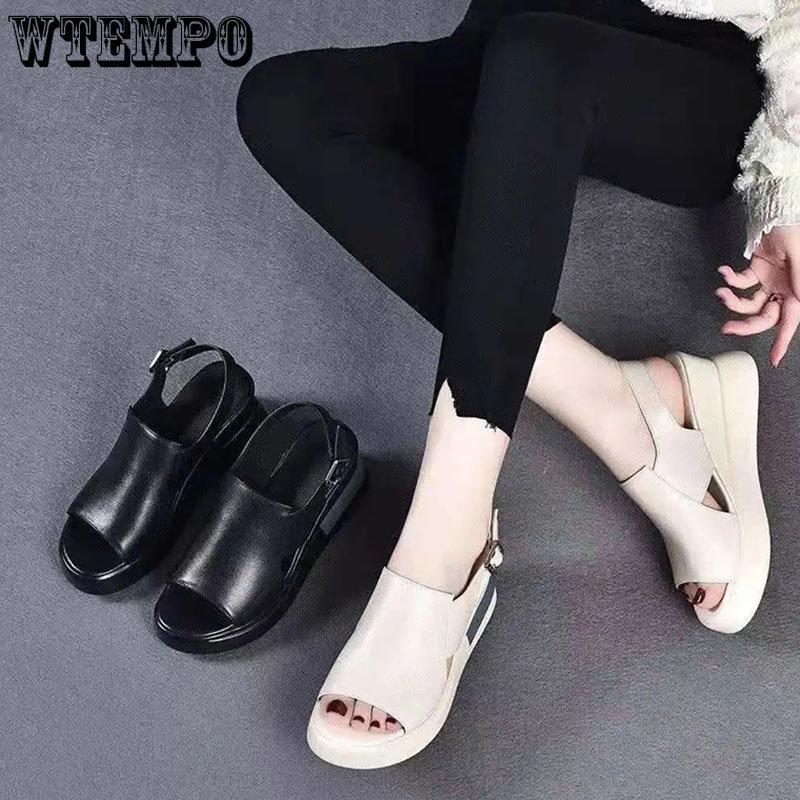 WTEMPO Sandály na klínku Dámské Letní Jednobarevné Muffinová Silná Podrážka Rybí Tlama Jednořádkové Šněrovací Otevřená Špička Měkká Podrážka Pohodlné Sandály na Vysokém Podpatku