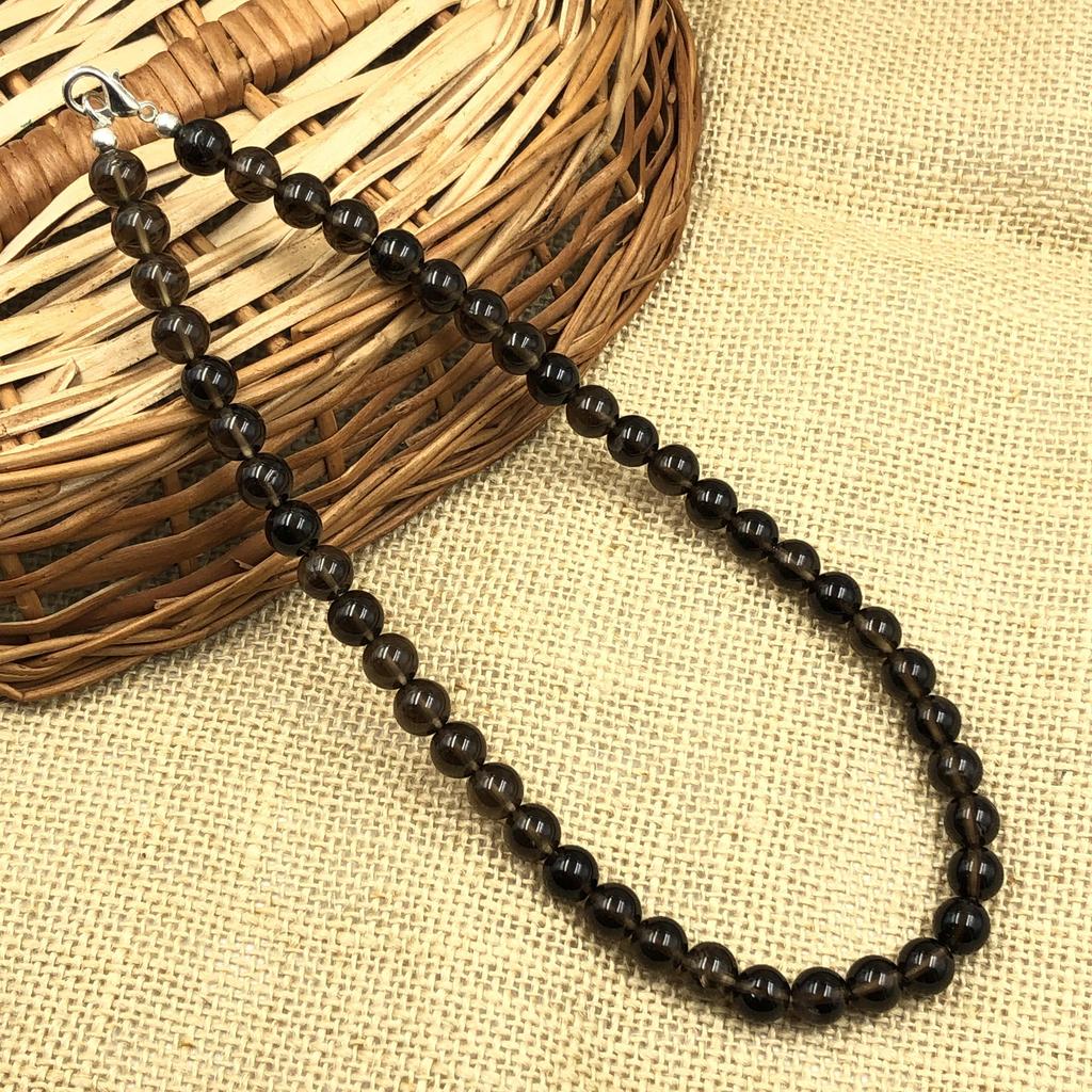 8mm Natural Smoky Topaz Gemstone Beads Jewelry Handmade Natural Beads Necklace 17-20" For Anniversary Gift 8BN-73