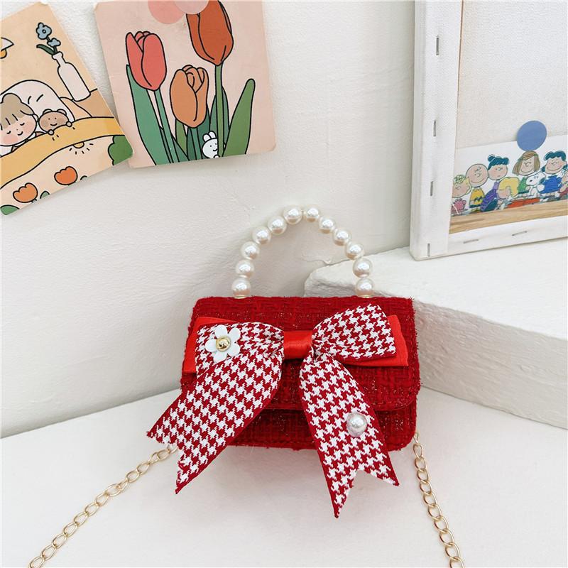 Butterfly Knot Stylish Girls Handbag Pearl Shoulder Bag For Children With Design Cute