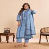 Serene Powder Blue: Geometric Embroidered Cotton Kurta Set with Matching Dupatta