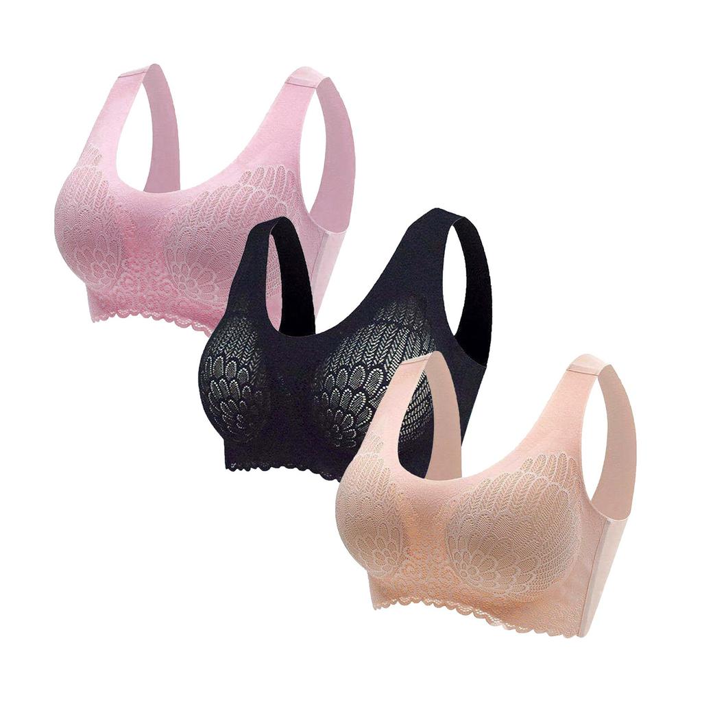Seamless Wireless Bra for Women Breathable Comfortable Lightweight Soft Fabric Full Coverage Support 3PC Set Multipack
