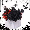 Halloween Flower Arrangement Day Of The Dead Artificial Black Flowers Bouquet With Wooden Vase Gothic-Style Centerpieces