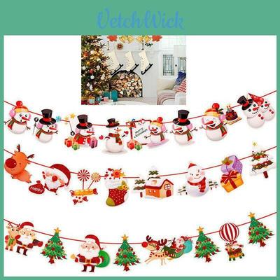 Merry Christmas Banner Pennant Hanging Flag Bunting Featuring Santa Claus And Snowman Designs**