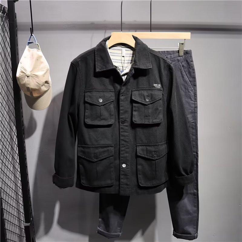 

Свободное повседневное рабочее пальто для мужчин с несколькими карманами, модная верхняя одежда на весну и осень XXL чёрный