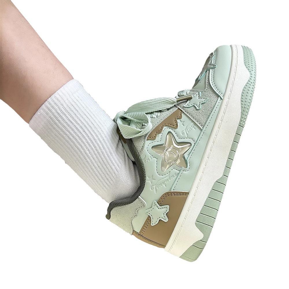 Mint Green Star Shoes Women's Platform Niche Design Board Shoes 2025 Spring New Versatile Casual Sports Women's Shoes