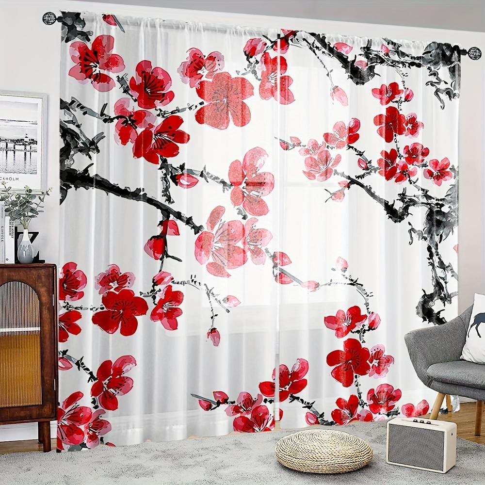 Set Of 2 Chinese Red Plum Blossom Curtains Stylish Print Living Room Bedroom Study Design Made Polyester Great Window Treatment