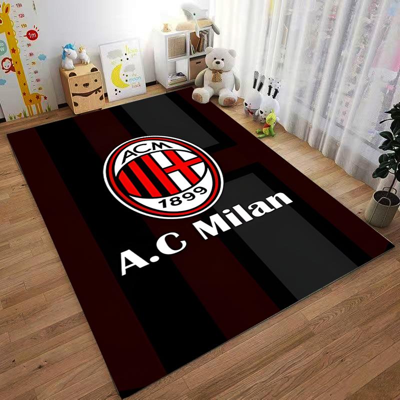 AC Mailand Teppich mit Streifenmuster, Logo und Text in Schwarz & Rot Geeignet für den Einsatz als Anti-Rutsch für Wohnzimmer Schlafzimmer Sofas