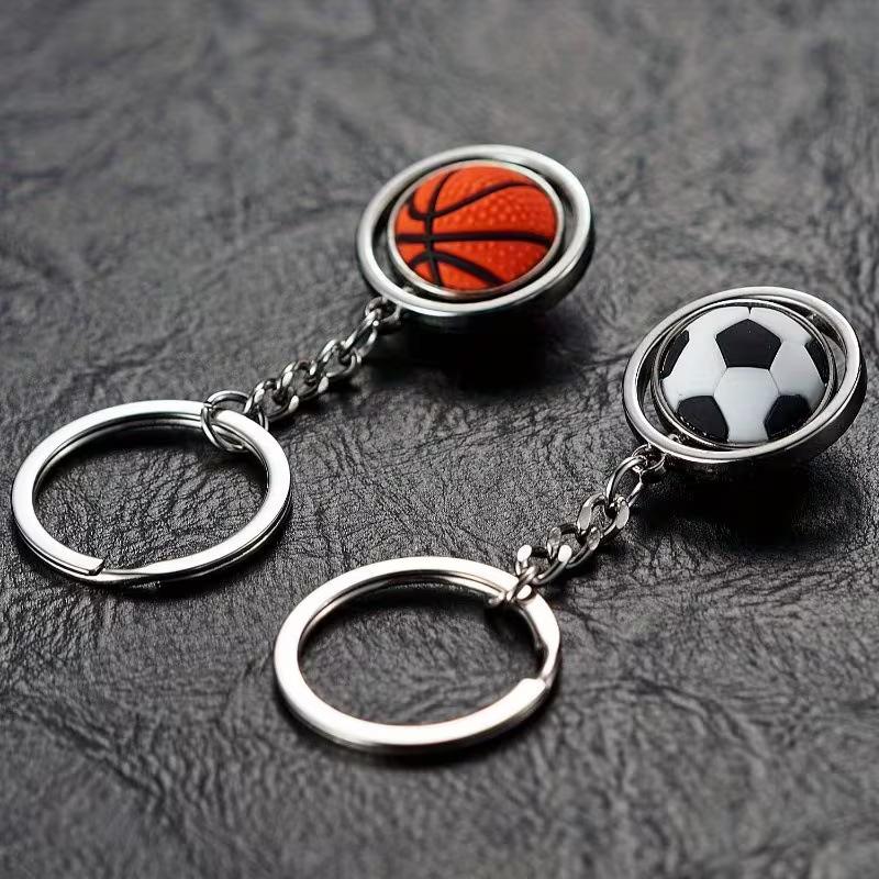 Rotating Sports Ball Keychain: Basketball, Football, Rugby, Baseball Pendant for Enthusiasts