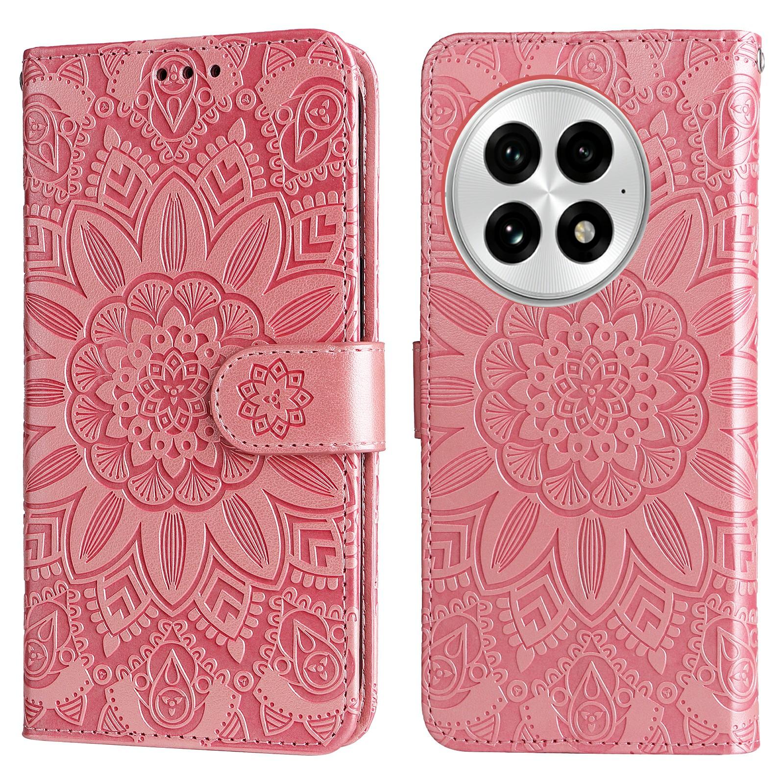

For OnePlus 13 Case Sunflower Imprint Leather Wallet Phone Cover Pink