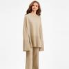 Loose Knit Sweater Suit Autumn Winter Women Horn Sleeve Round Collar Slit Two Piece Sets