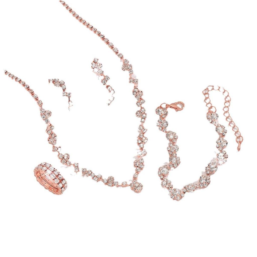 Versatile Rhinestone Jewelry Set: Necklace, Bracelet, Earrings & Ring