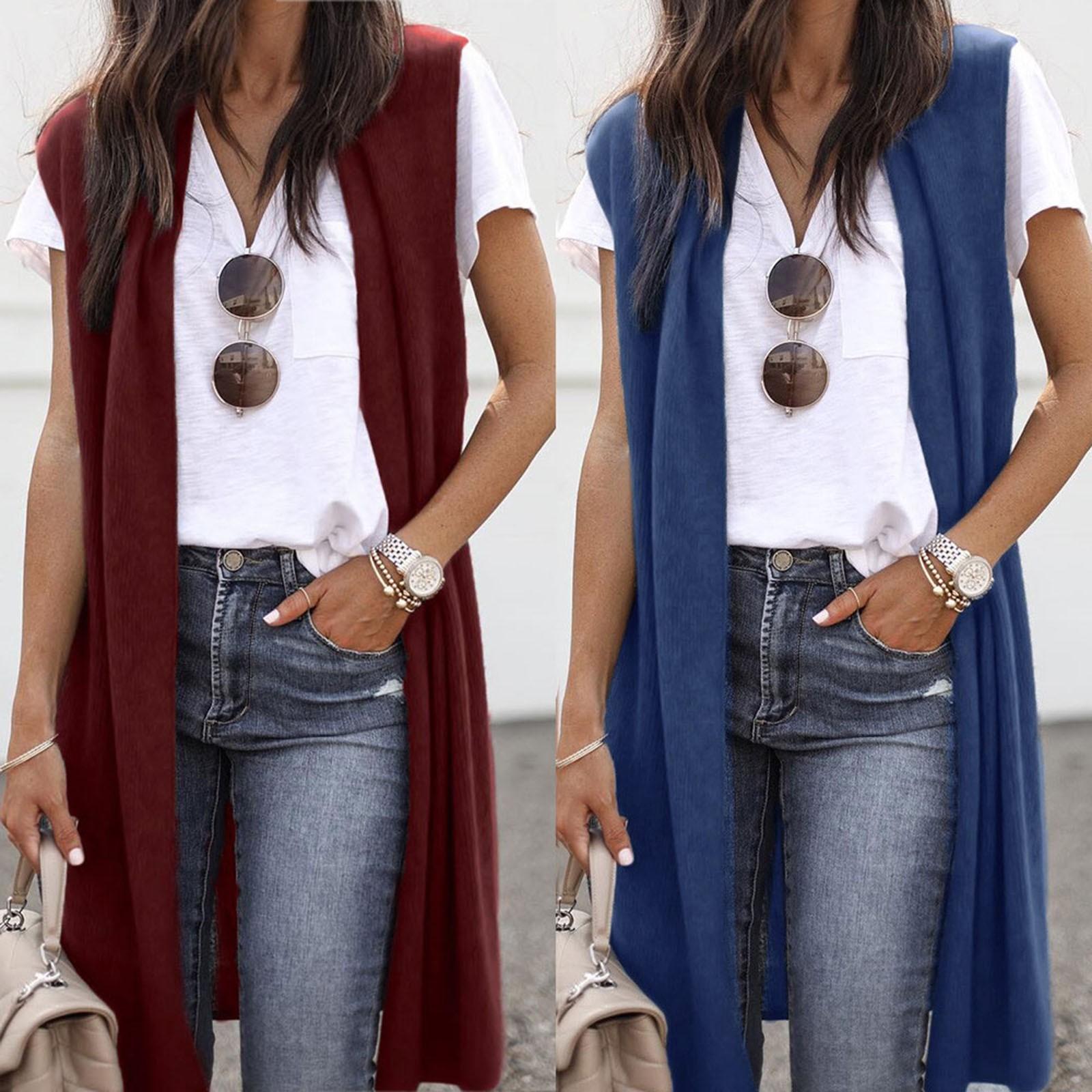 

Женское повседневное легкое кимоно-кардиган без рукавов с открытыми передними карманами